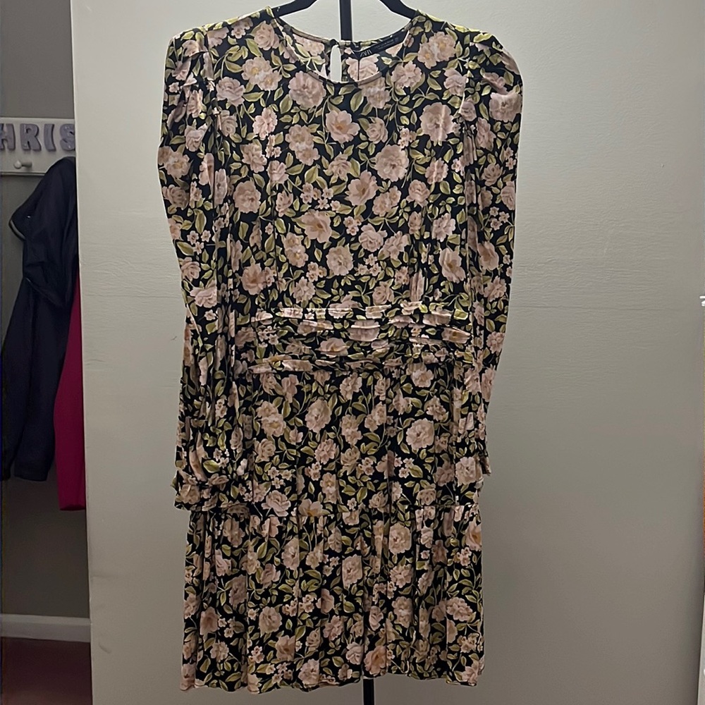 Zara Floral Puff Sleeve Ruffle Dress